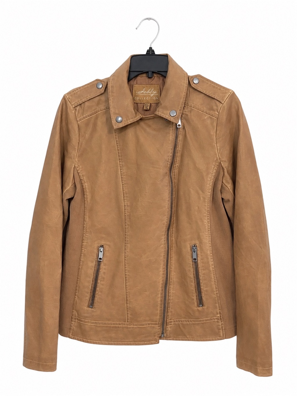Sebby Collection Faux Leather Moto Jacket Toffee Women’s Medium NEW With Tags